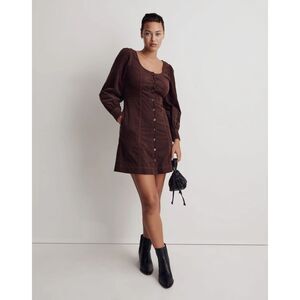 Madewell Corduroy Seamed Long-Sleeve Mini Dress Size 16, Brown